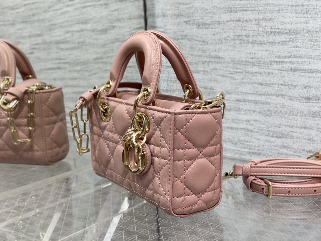 Micro Lady D-Joy Bag Pink Cannage Lambskin